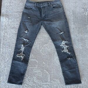 Balmain Dark Gray Distressed Slim Straight Jeans